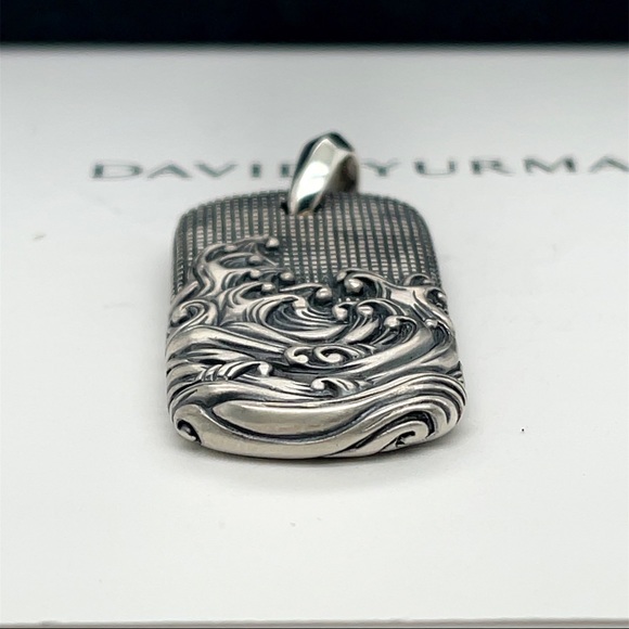 New 35 MM David Yurman Wave Dog Tag Pendant Collection 925 Silver DY Men Unisex - Picture 3 of 7